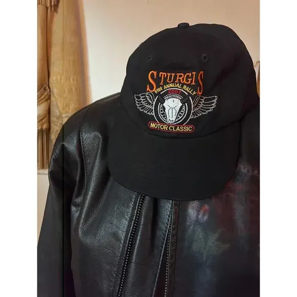 Vintage Leather jacketsnatched corset waste, airbrush Rose Sturgis 50th 1990